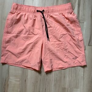 Hollister Men's Peach-Pink Swim Trunks with Black Drawstring